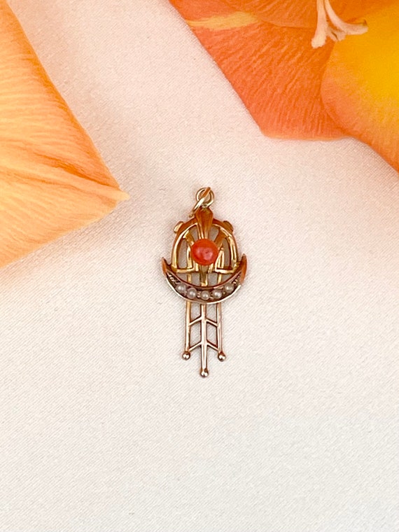 Antique 10k Art Nouveau Coral Pendant or Charm