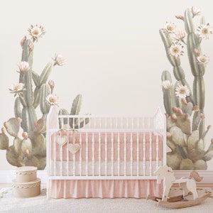 Peel and stick cactus wall decals, with blossoms, for a baby girl or boy nursery, gender neutral.  Explore the Hope set!