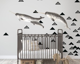 Peel and stick triangle wall decals for neutral nursery decor!  Explore the North set!
