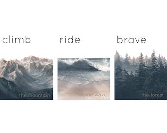 Baby boy nursery wall art.  Mountain art print, wave art print, forest art print.