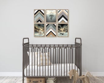 Polar bears, a whale, bunnies, and arrows, make up this sweet print set for a baby boy nursery.   Explore the North set!