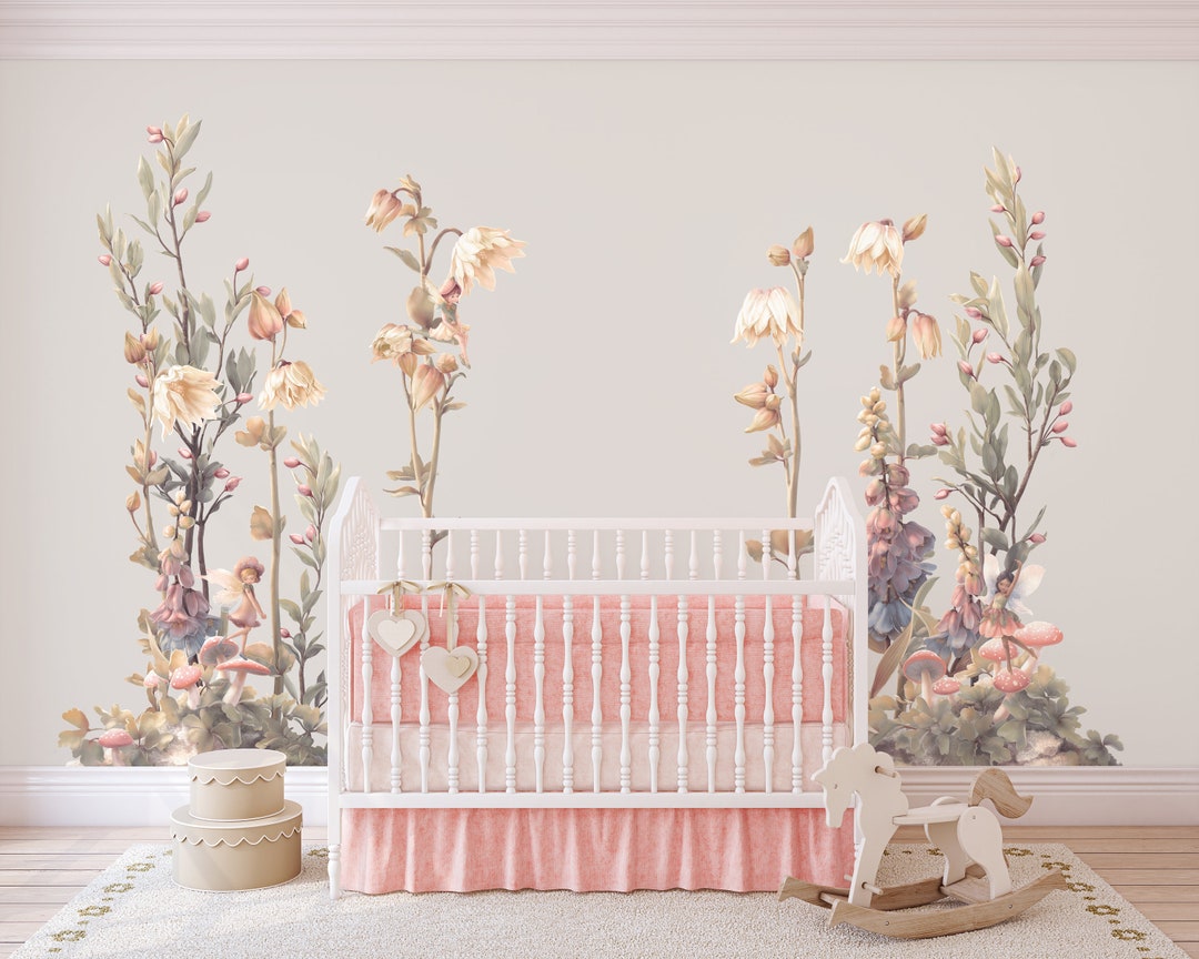 Peel and Stick Garden Floral Wall Decal With Magical Fairies. Better ...