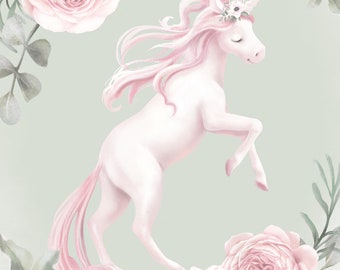 Unicorn nursery art print for baby girl dream room.  Explore the Reverie set!