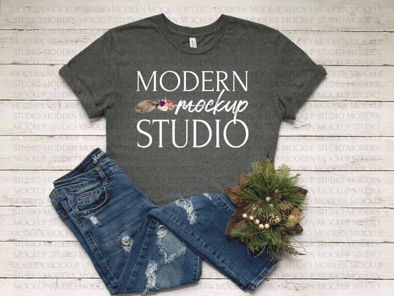 Download Bella Canvas 3001 Heather Dark Gray Unisex T-shirt Mock Up ...