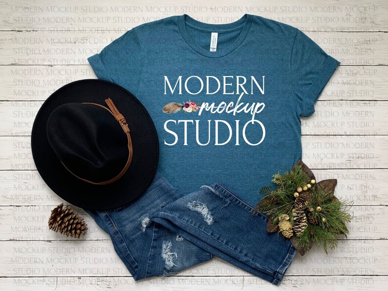 Download Bella Canvas 3001 Heather Deep Teal Unisex T-shirt Mock Up ...