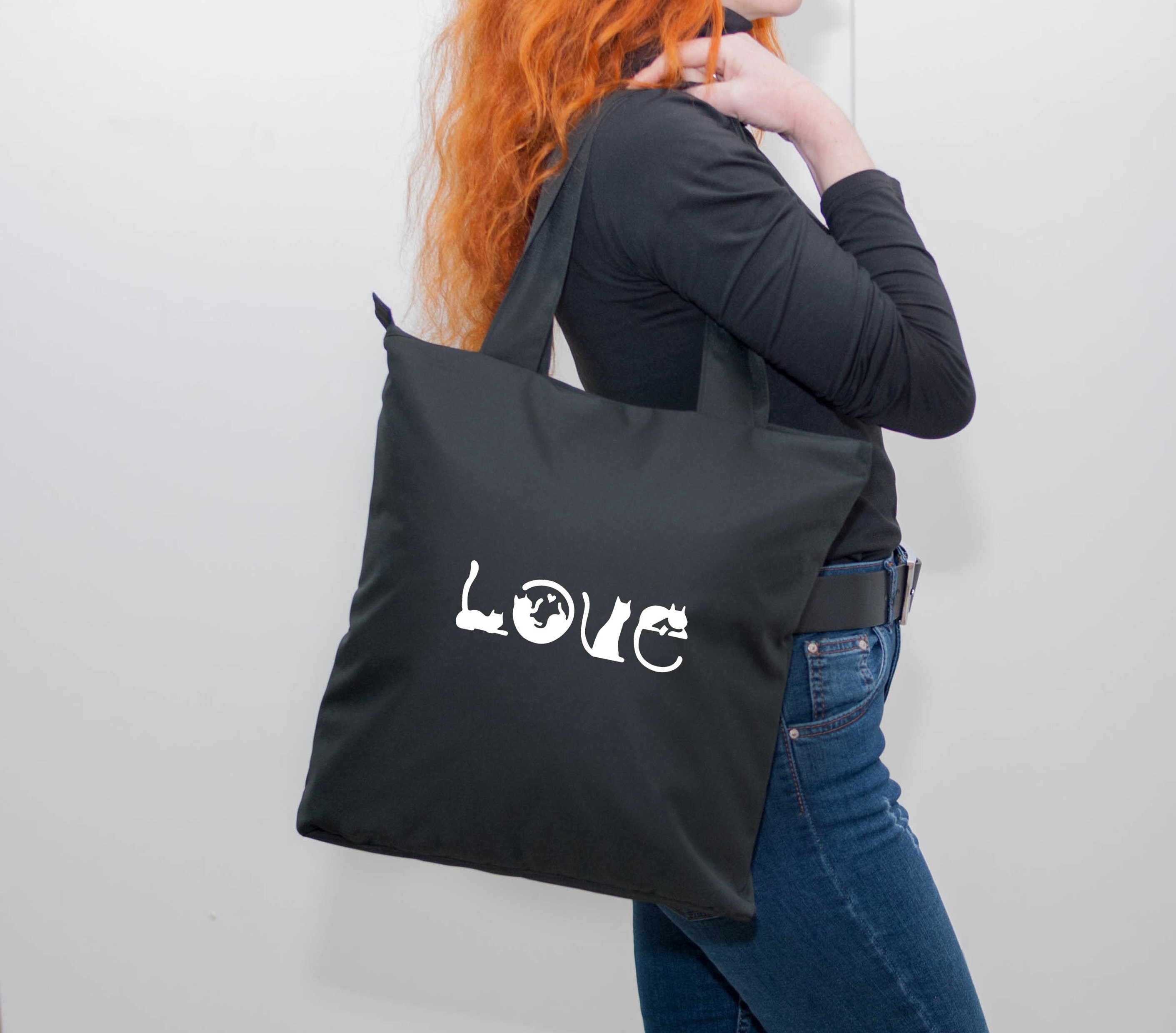 Black Tote Bag With Zipper
 Black Tote bag Shoulder bag Canvas shopping bag with Zipper