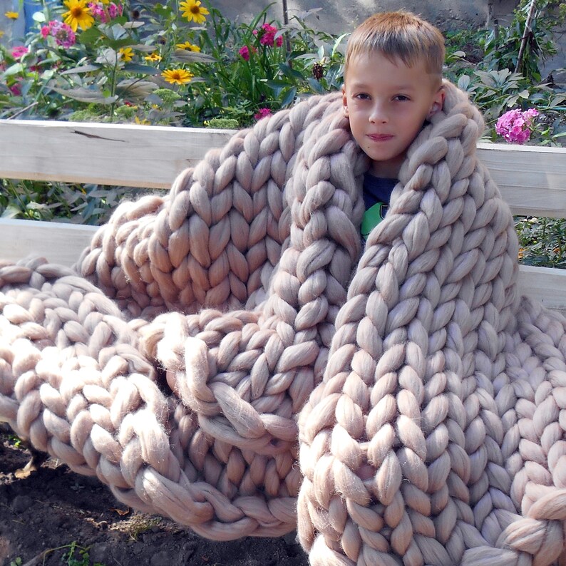 Giant blanket 100 merino wool Chunky Knit Blanket Chunky Etsy
