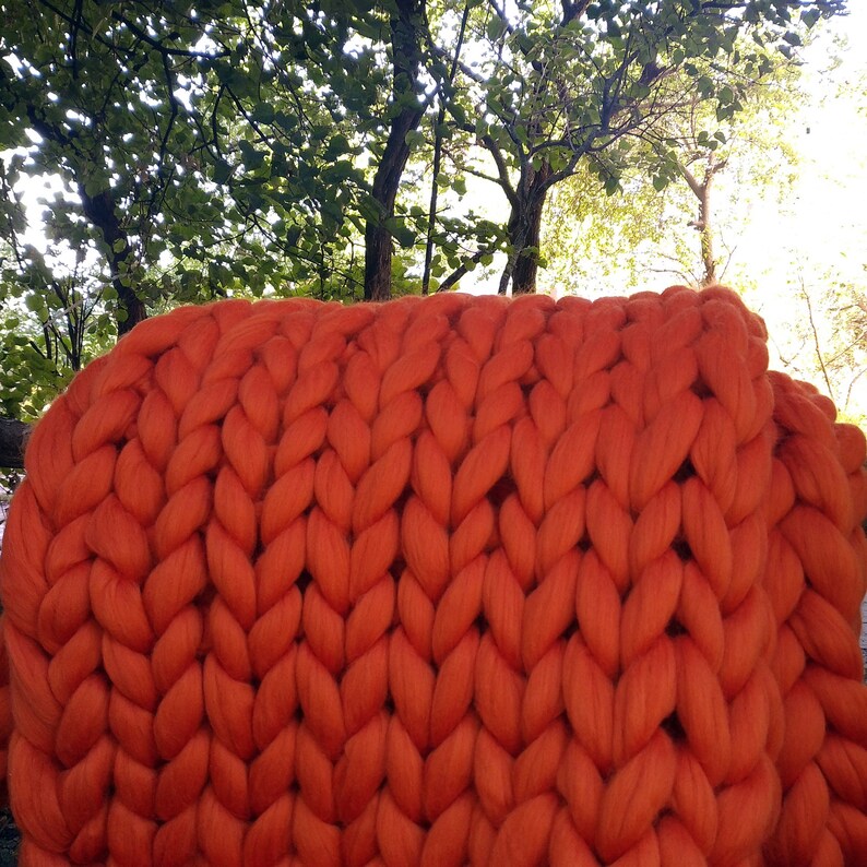 Burnt Orange throw blanket Chunky Knit Blanket Giant knit ...