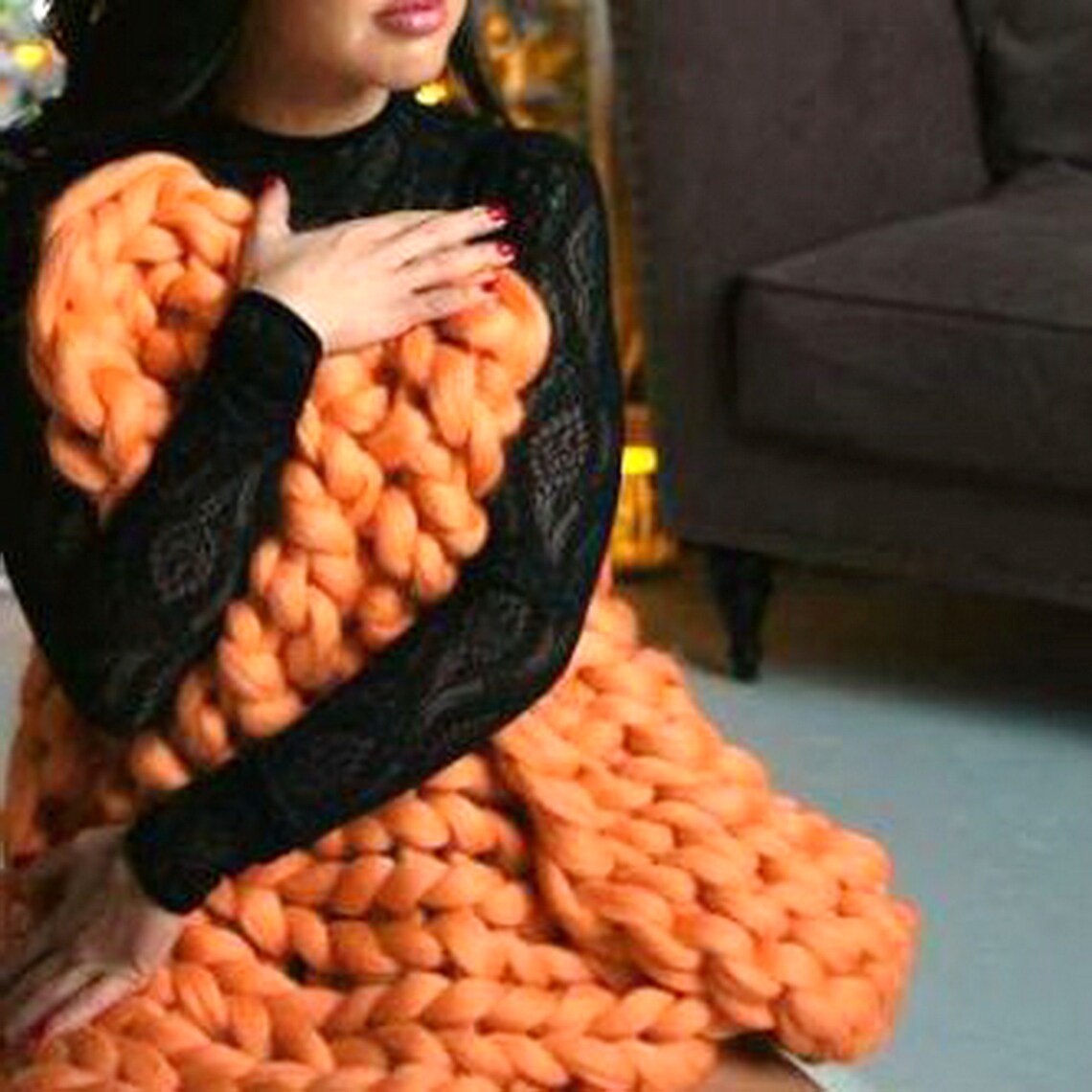 Orange Throw Blanket Chunky Knit Blanket Chunky Blanket Thick Etsy