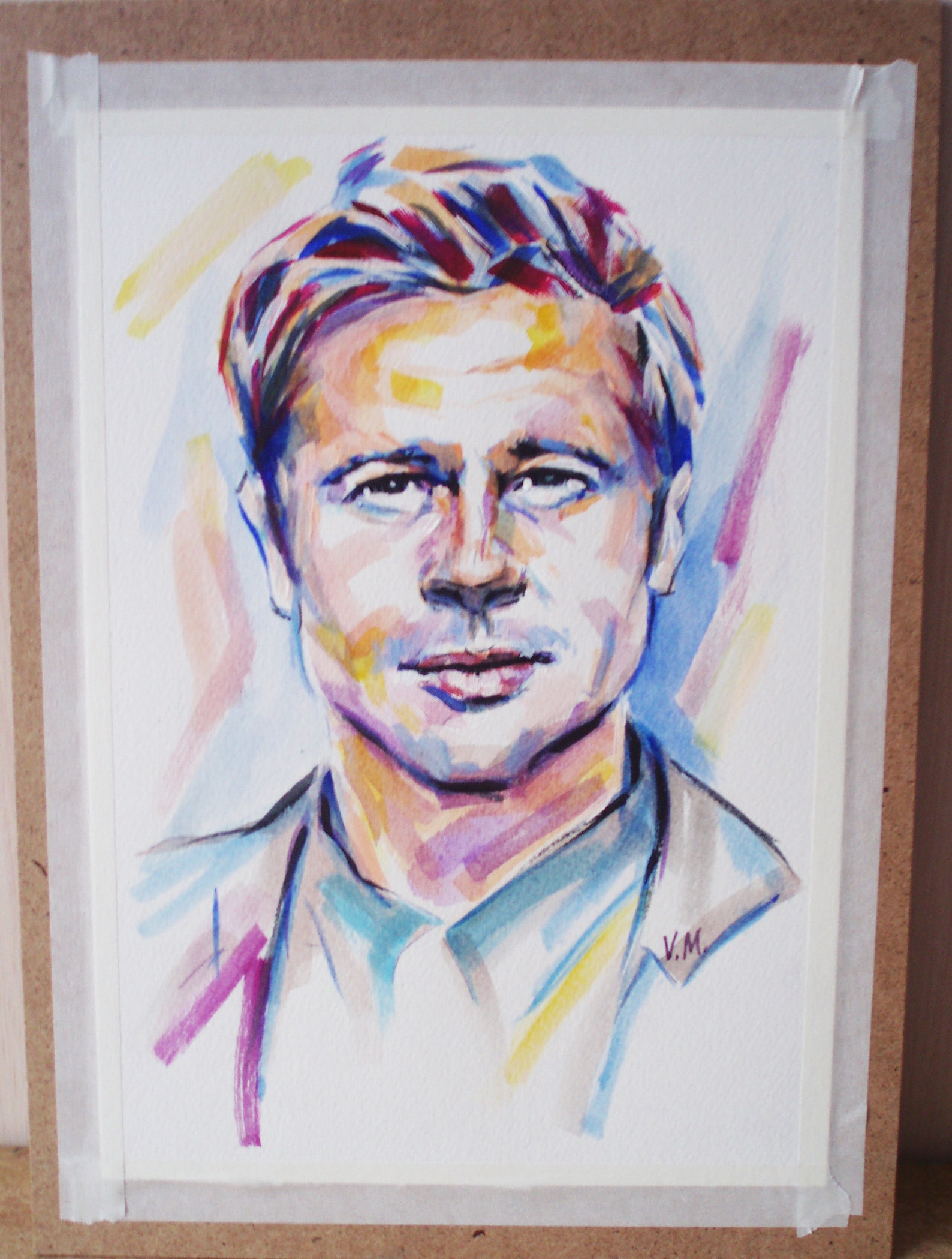 Brad Pitt Painting Portrait of Actor Watercolor ORIGINAL Art Etsy