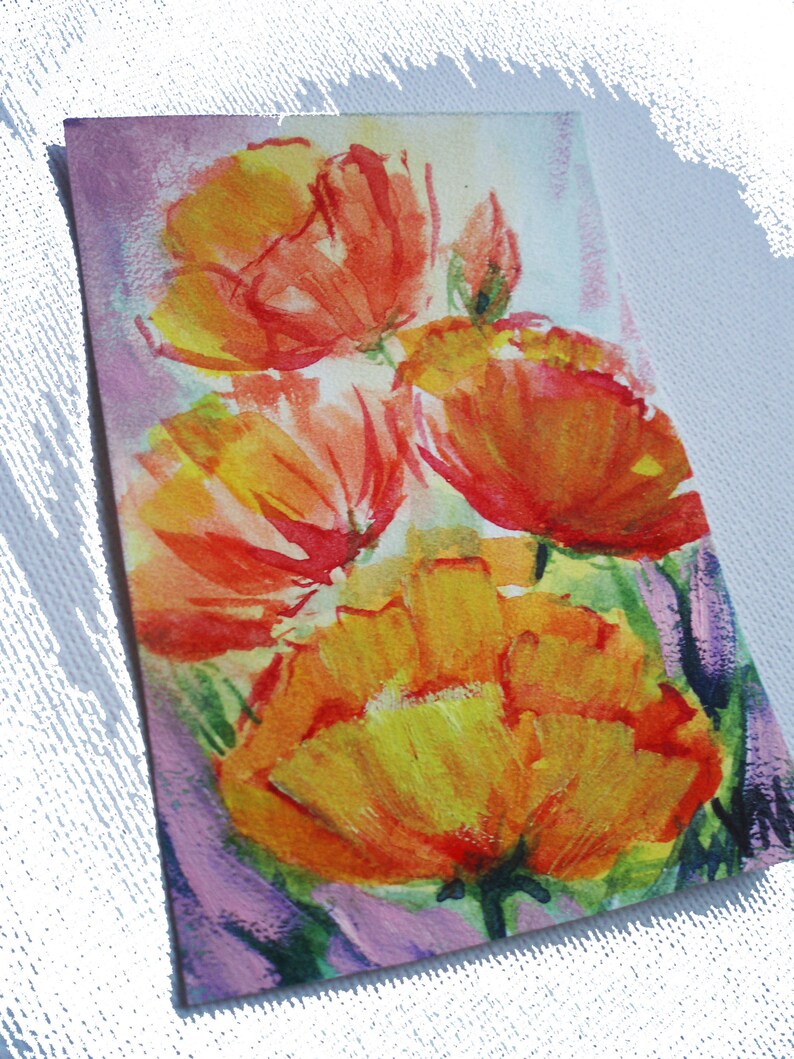 ACEO California Poppy Painting Golden Poppy Original Art Yellow Poppy Watercolor Miniature Small Painting 2.5 by 3.5 inches