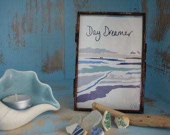Day Dreamer Print- Drawing- Beach Illustration- Home Decor- Illustration- Ocean Design- Beach Print