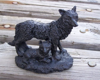 Handcrafted Wolf & Pup Made from Coal in Kentucky