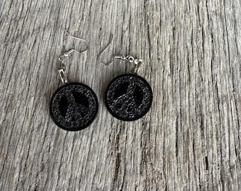 Floral Peace Sign Dangle Earrings Handmade With Coal by Kentucky Artisans