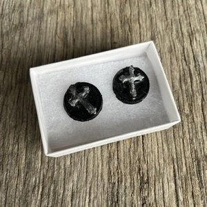 Handcrafted and Made in Kentucky from Coal Cross with Silver Trim Post Earrings