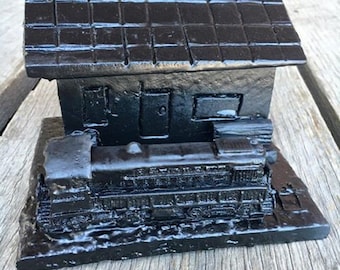 Handcrafted Train Depot Made from Coal in Kentucky