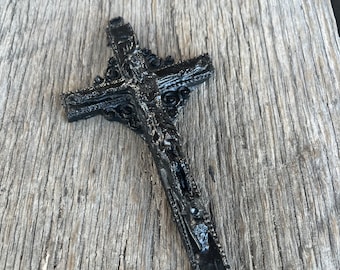 Ornate  Crucifix  Handcrafted from Coal by Kentucky Artisans