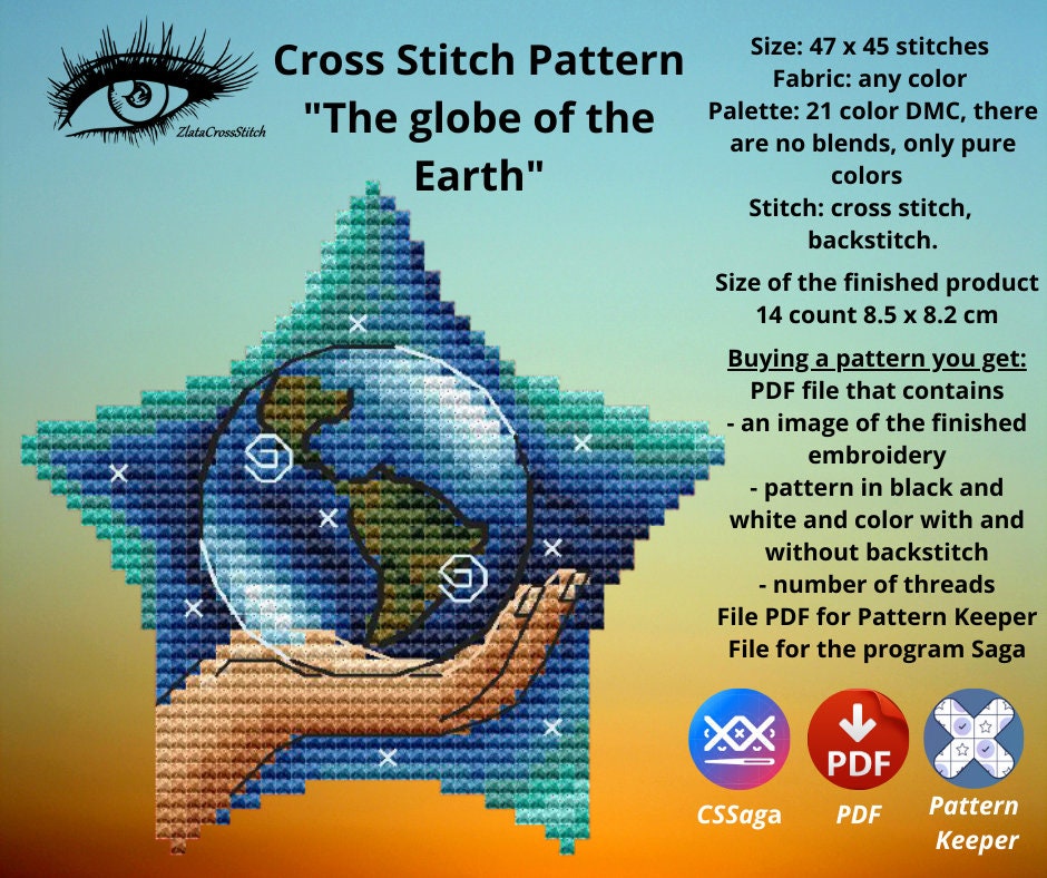 Earth cross stitch Pattern Keeper PDF Compatible DMC Saga Etsy