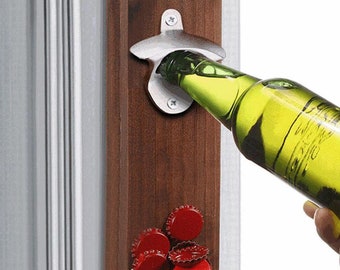 Customized bottle opener with magnetic cap catcher for fridge, refrigerator. Personalized gift for any occasion. FREE SHIPPING.