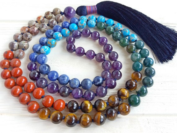 7 chakra mala beads necklace Buddhist prayer beads Japamala | Etsy