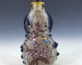Chinese antique old Beijing glass handmade Inner painting birds and flowers snuff bottle