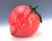 Chinese antique old Beijing glass handmade Fruit red peach shape ornament