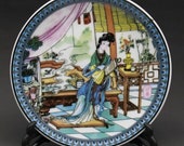 Chinese Blue and white Porcelain painted Classical beauty Plate w Qianlong Mark