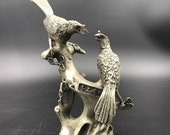 Chinese antique Tibetan silver hand-carved Two magpies qianlong mark
