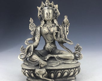 Exquisite Chinese Hand-carved Tibetan Silver Copper Shopkeeper Statues RT