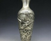 Chinese Tibetan silver vase with dragon and phoenix design qianlong mark