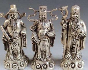 Exquisite Chinese Hand-carved Tibetan Silver Copper Shopkeeper Statues RT