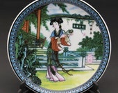 Chinese Blue and white Porcelain painted Classical beauty Plate w Qianlong Mark