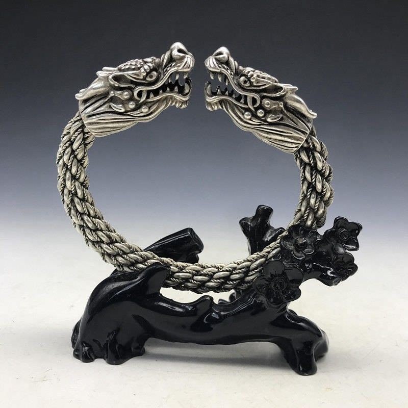 Chinese Collection Old Miao silver handmade dragon ring 