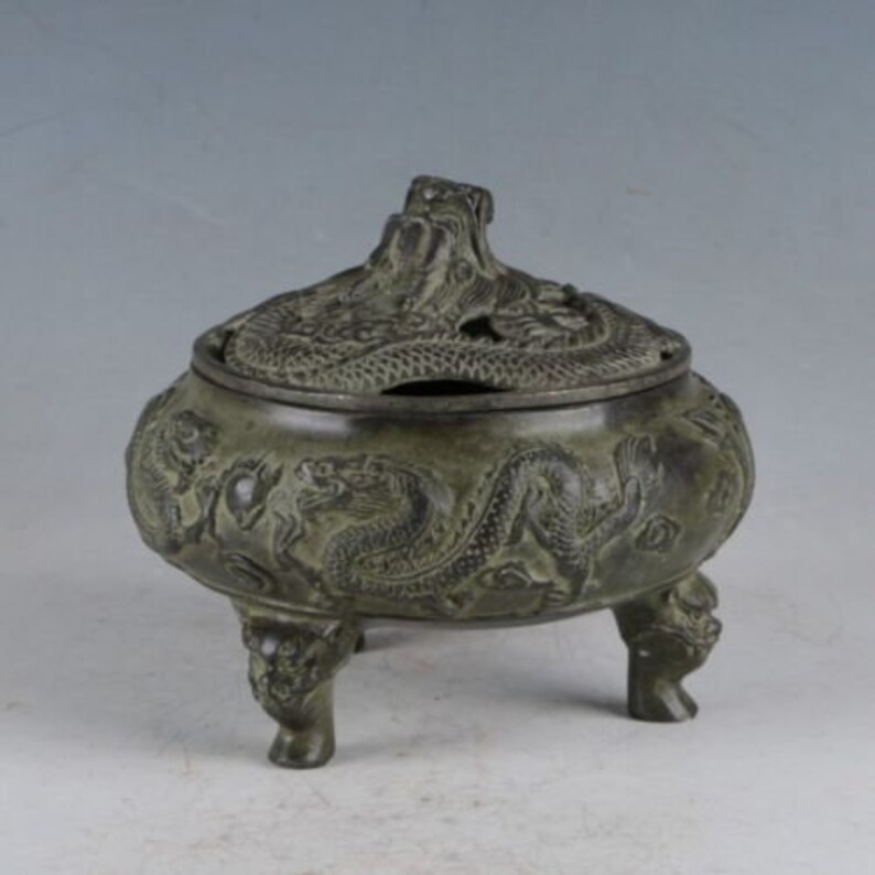 Chinese Rare Bronze Dragon Incense Burner Made Etsy