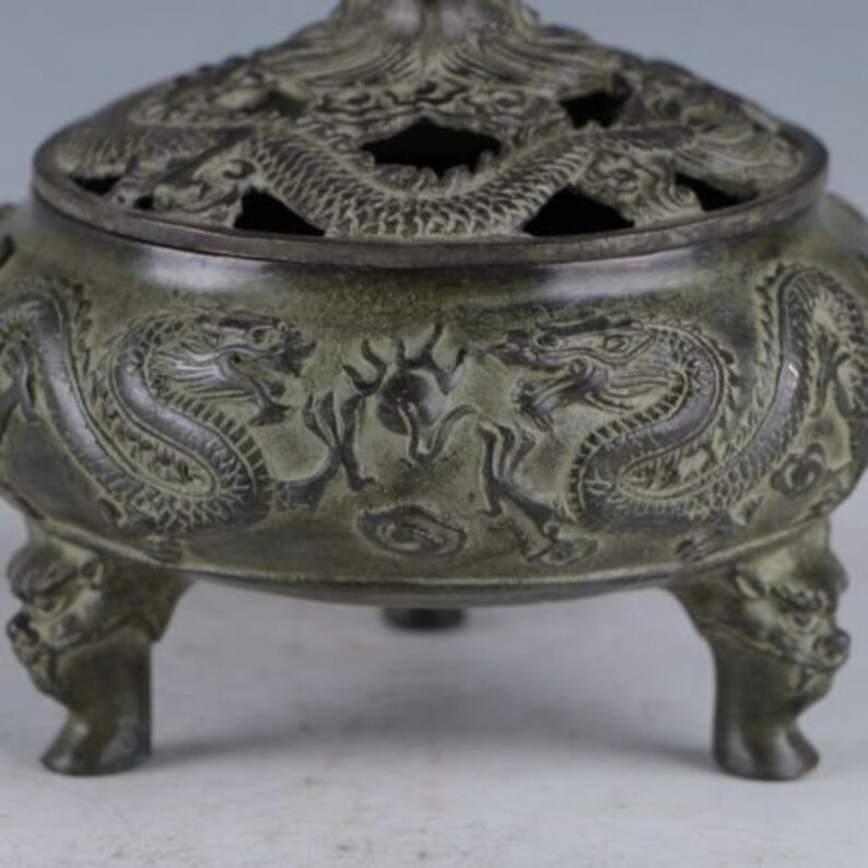 Chinese Rare Bronze Dragon Incense Burner Made Etsy