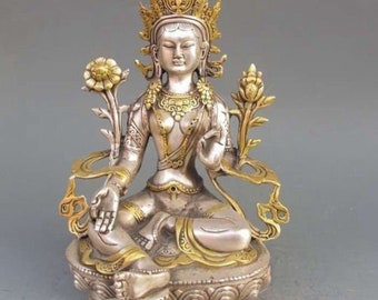 YYOBK Fox Archaize White Copper Plated Green Tara Buddha Statue Furniture Decoration Buddha Statue Decoration Collection YYOBK Fox Archaize White Copper Plated Green Tara Buddha Statue Furniture Decoration Buddha Statue Decoration Collection