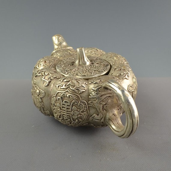 China White Copper Silver Five Kids Bottle Teapot Flagon Wine Pot Statue