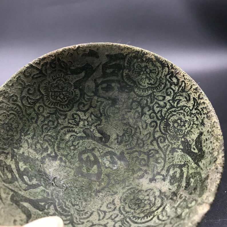 hand-carved embossed pattern blessing flower Qianlong mark bowl Chinese antiques
