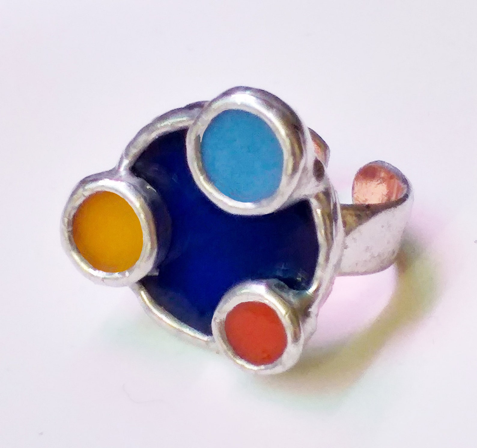 Multicolor glass circle rings stained glass ring with mirrors Etsy
