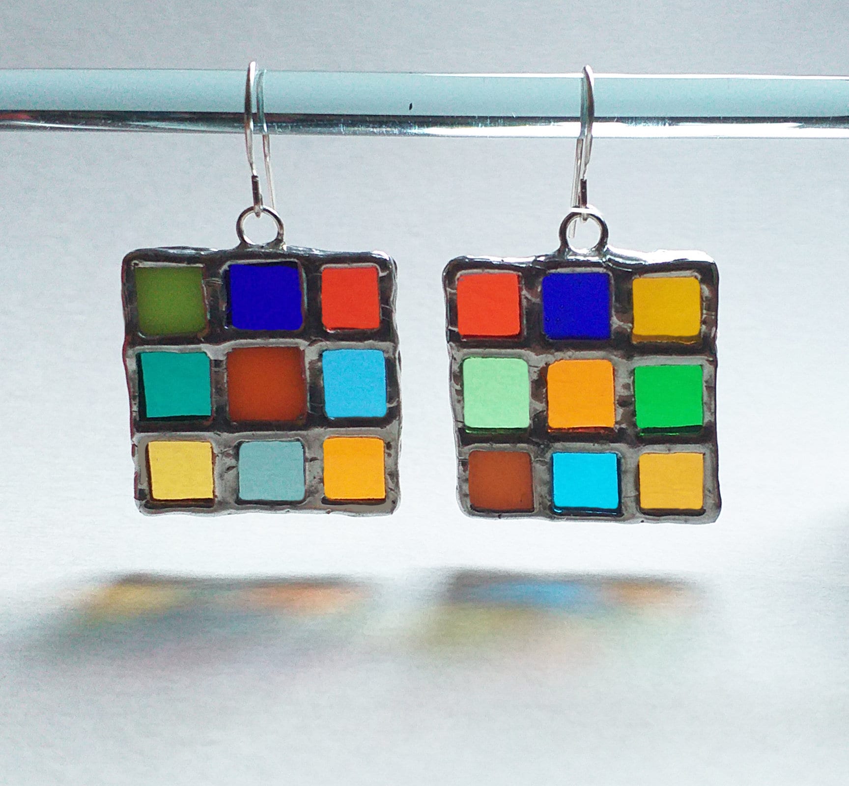 Multicolor stained glass earrings Large square earrings Etsy