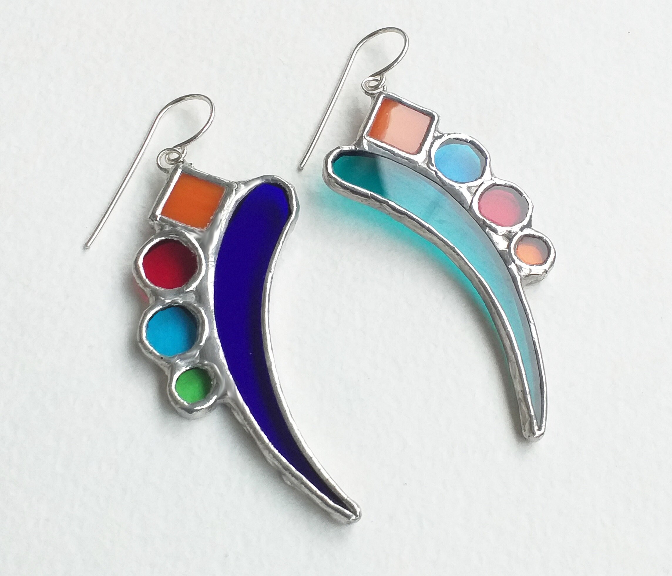 Multicolor Geometric stained glass earrings Colorful Etsy