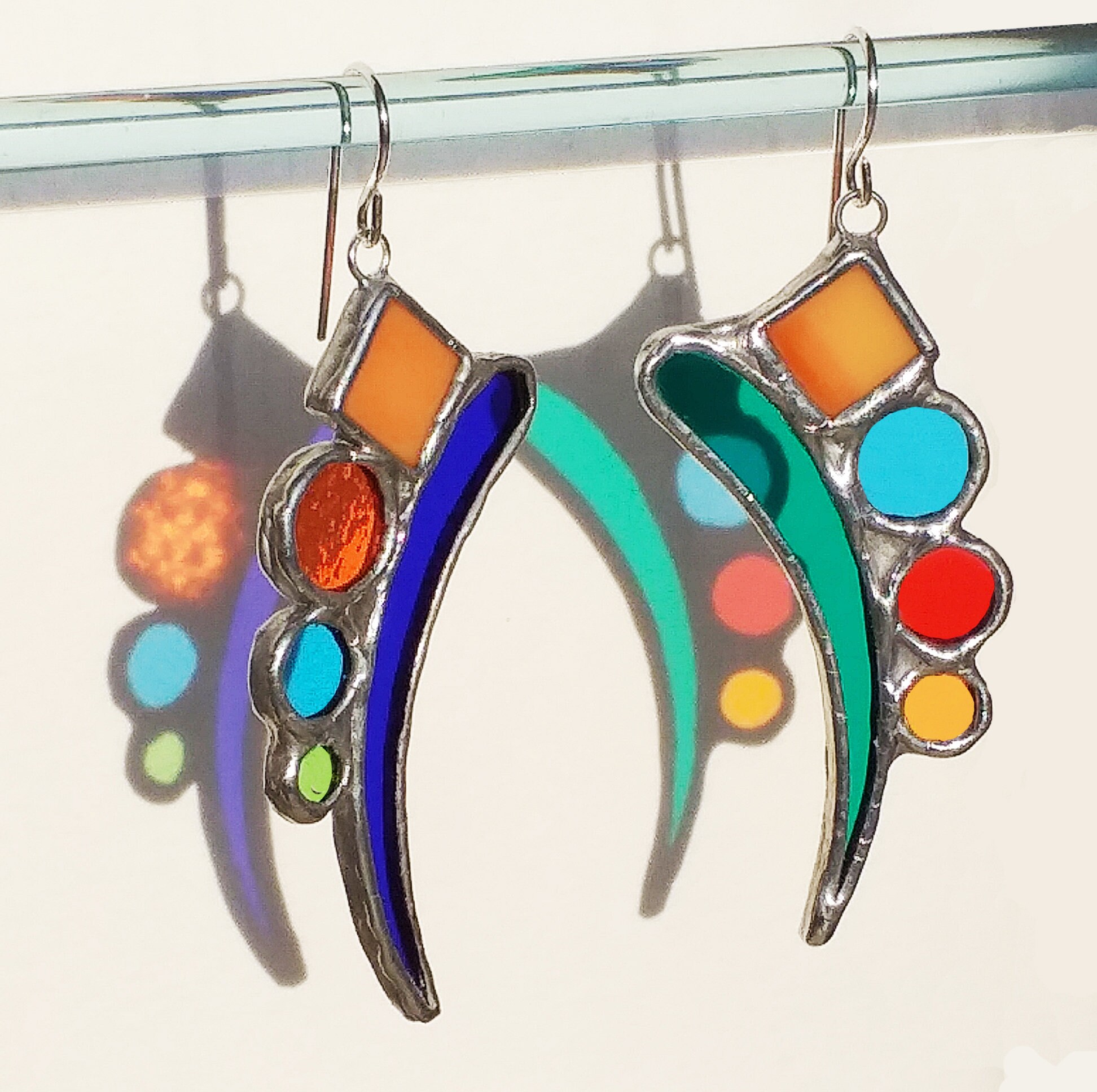 Multicolor Geometric stained glass earrings Colorful Etsy