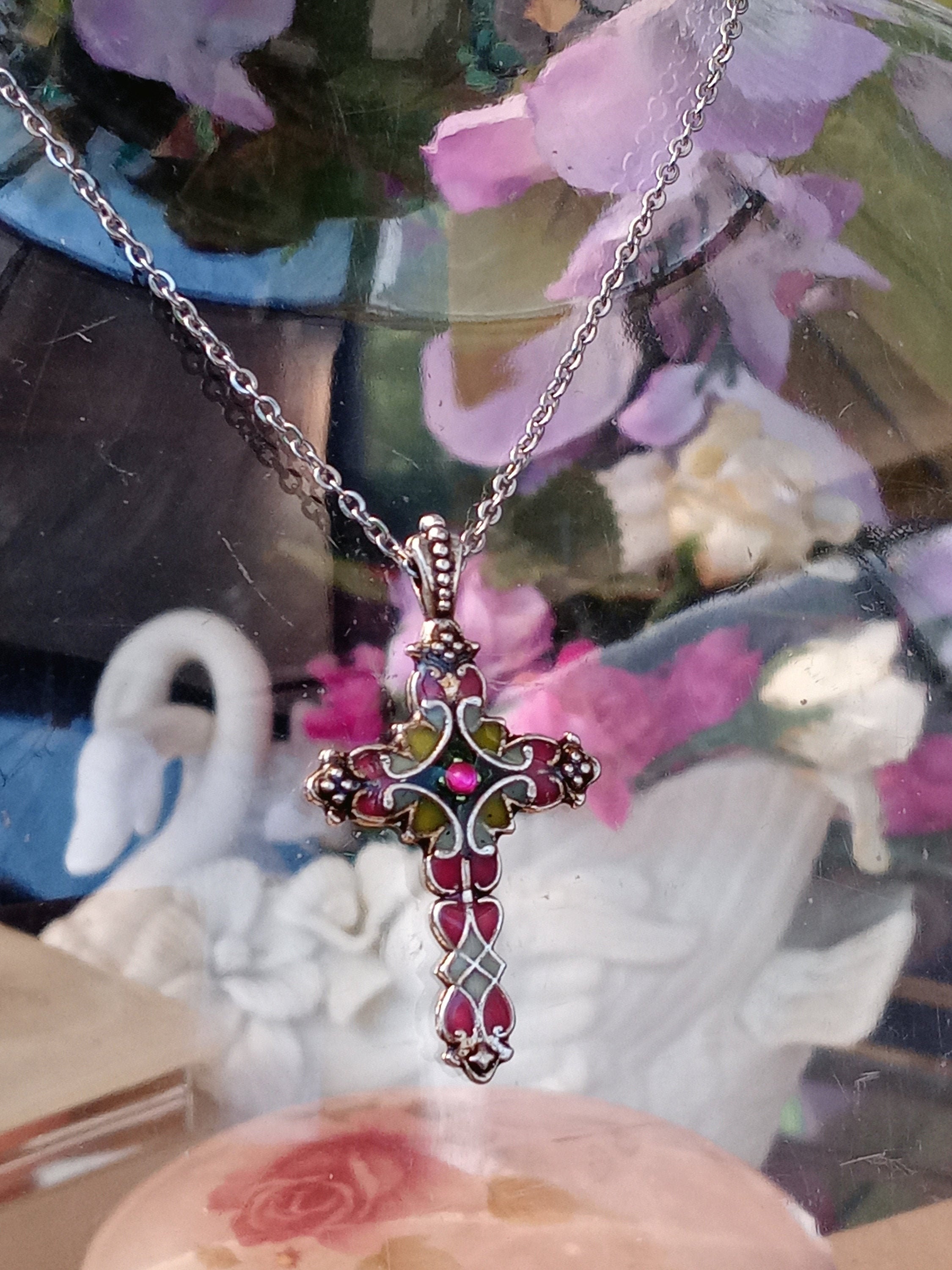 Stained Glass Ornate Cross Pendant 053 | Etsy