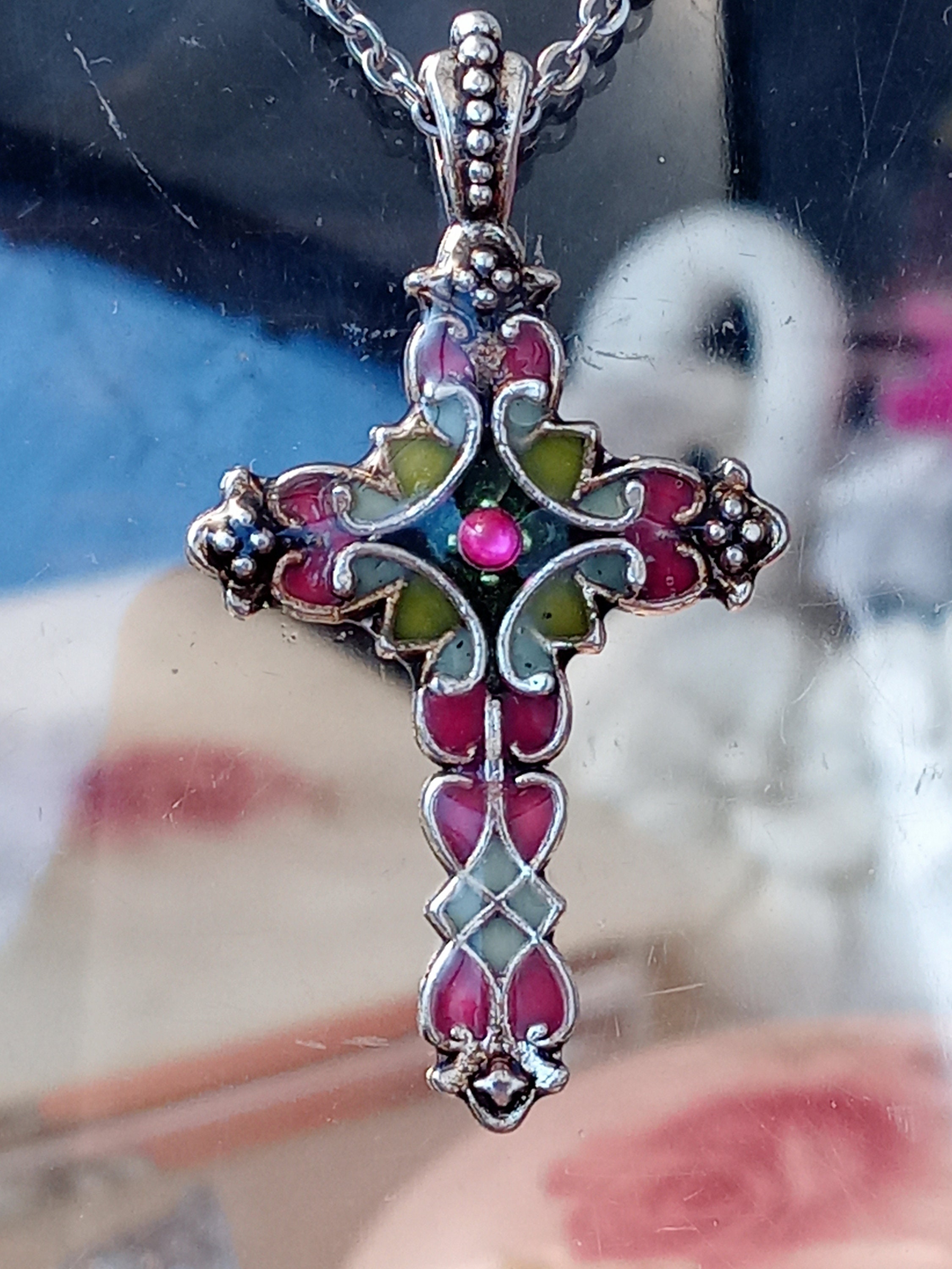 Stained Glass Ornate Cross Pendant 053 | Etsy