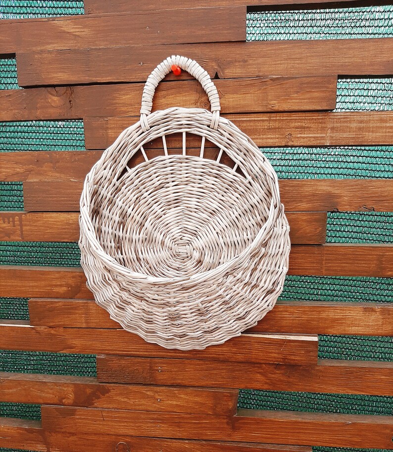 Wall hanging storage wicker basket round wicker Pocket for Etsy