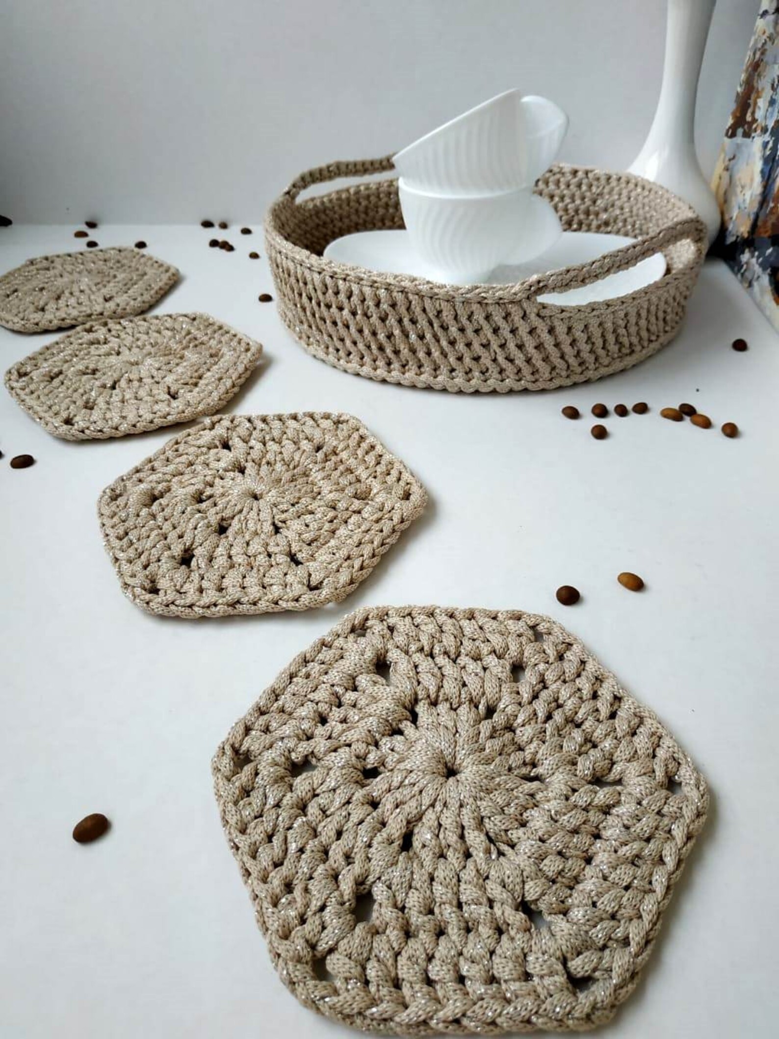 Table decor Coasters set of 2 Washable knitted mats. Etsy