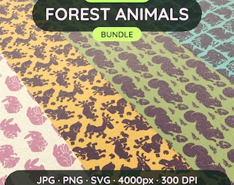 Pacchetto di motivi senza soluzione di continuità con animali della foresta | Download digitale JPG PNG SVG | Stampa di cervi, conigli e scoiattoli | Uso commerciale | Sublimazione su tessuto