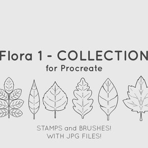 Flora 1 - 6 diferentes Pincel de Hoja / Sello para iPad Procreate - Line Art Leafs - Patrón de Naturaleza - Botánico, Floral Set