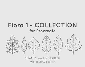 Flora 1 - 6 different Leaf Brush / Stamp for iPad Procreate - Line Art Leafs - Nature Pattern - Botanical, Floral Set