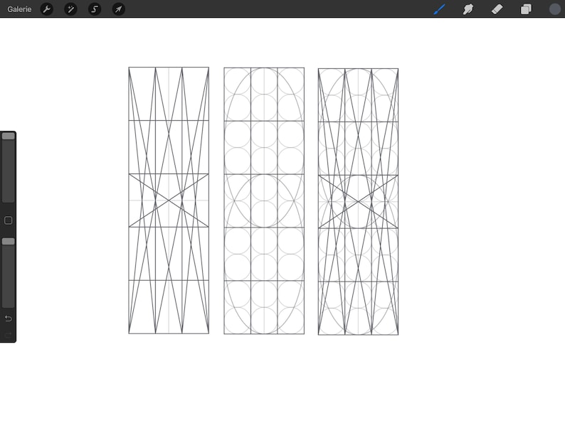 May include: Three black and white geometric designs. The first design is a grid with diagonal lines. The second design is a grid with circles. The third design is a grid with diagonal lines.